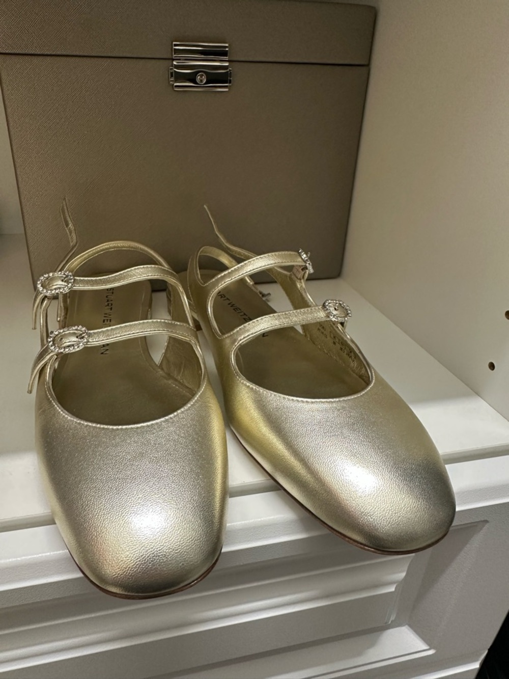 Stuart Weitzman Metallic Gold Mary Jane Flats